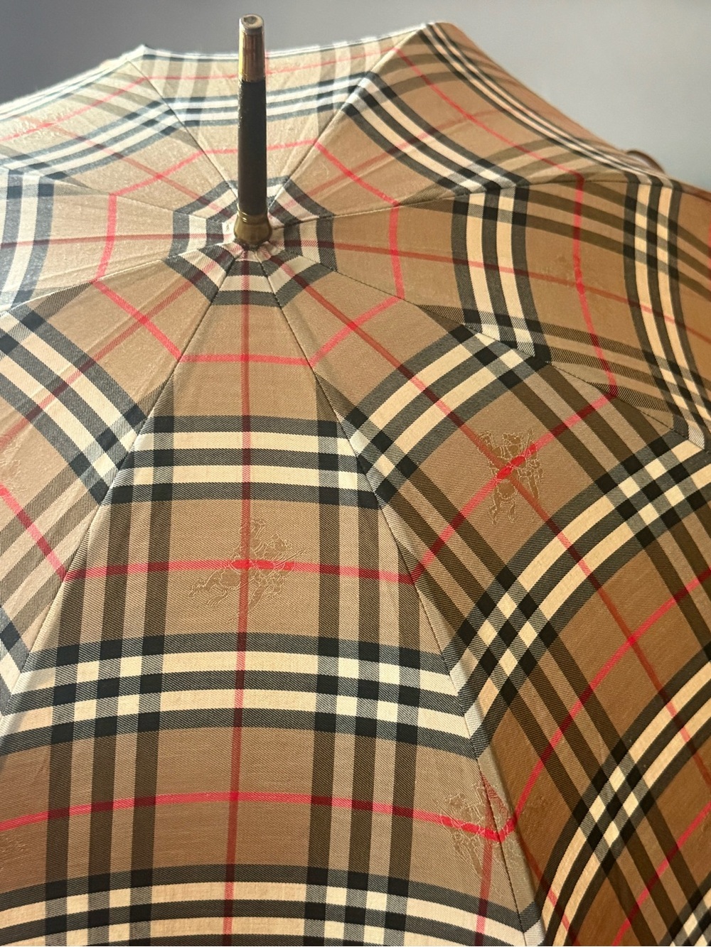Burberry Beige Black White Red Signature Check Umbrella